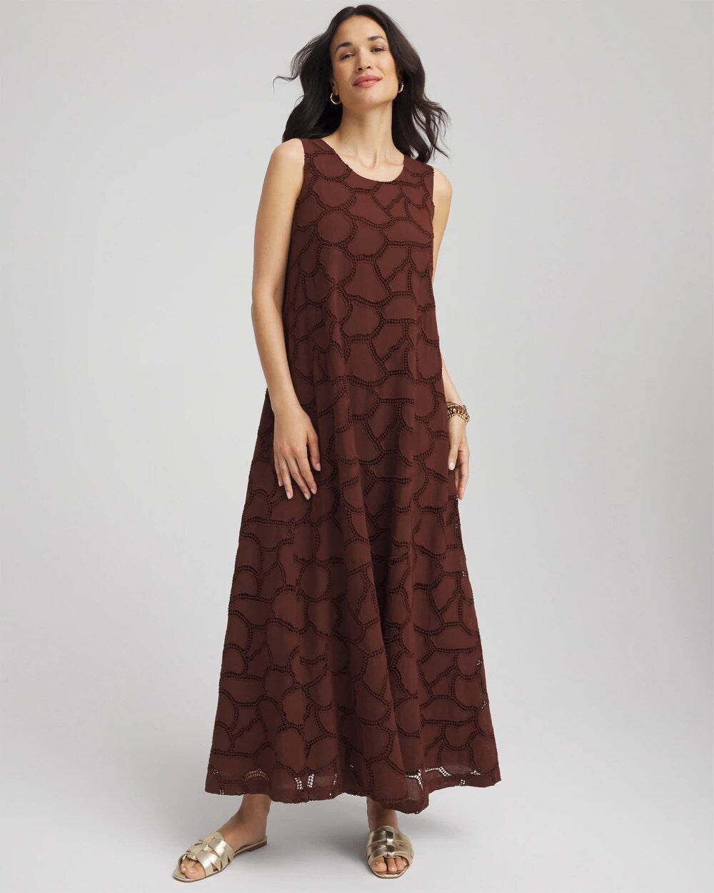 Chico's Clothing Eyelet Cutout Maxi Tank Dress