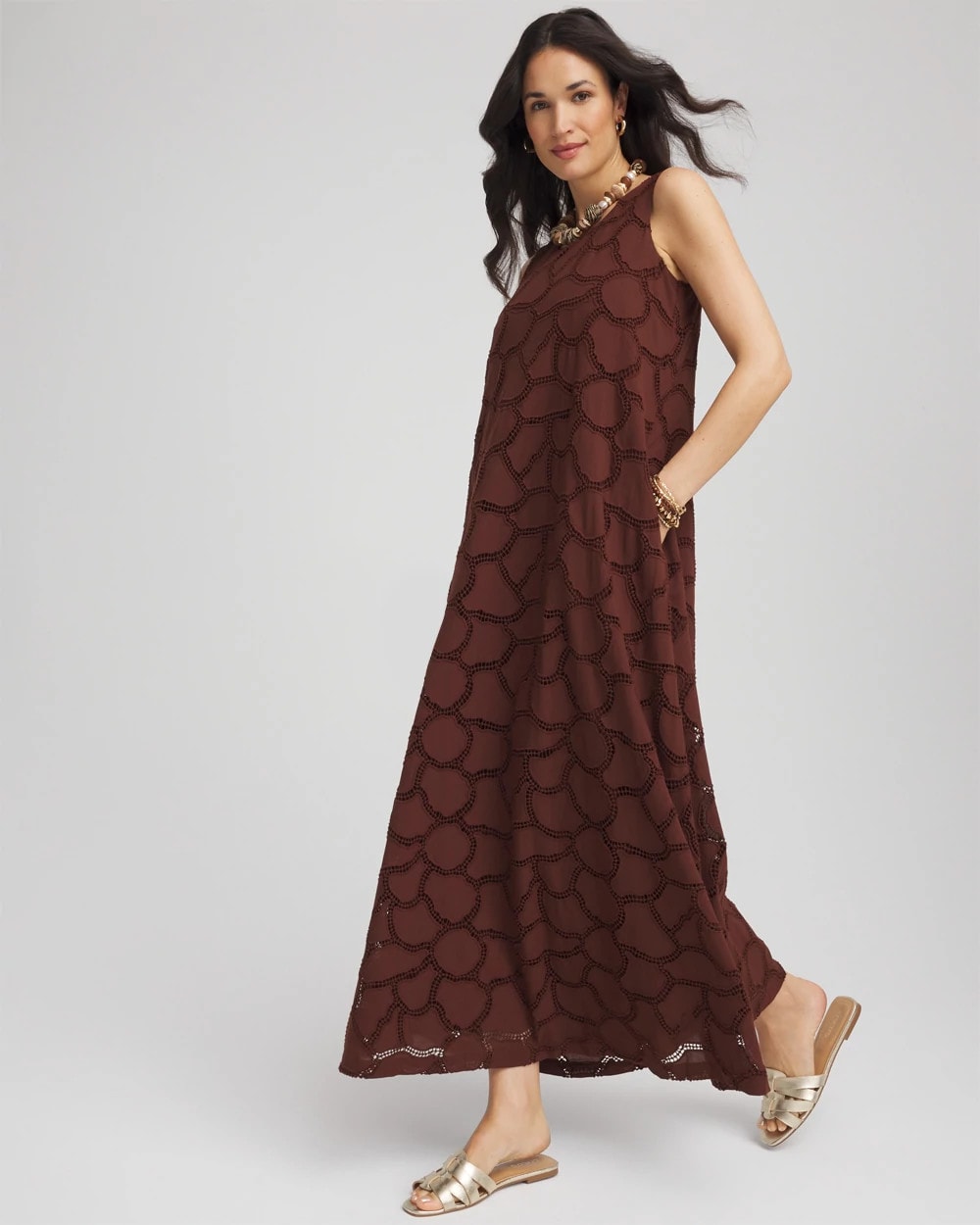 Chico's Clothing Eyelet Cutout Maxi Tank Dress