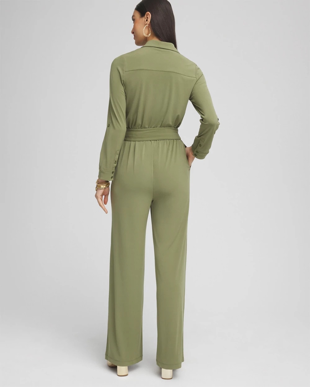 Chico's Clothing Belted Jersey Maxi Jumpsuit