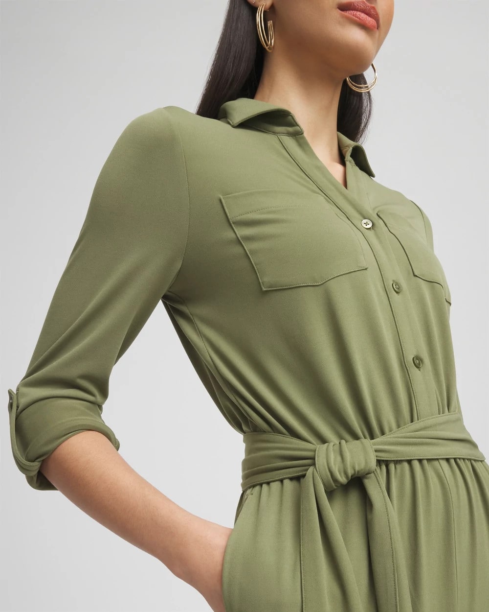 Chico's Clothing Belted Jersey Maxi Jumpsuit