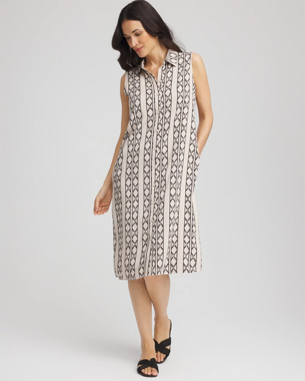 Chico's Clothing Printed Sleeveless Silk-Twill Shirtdress