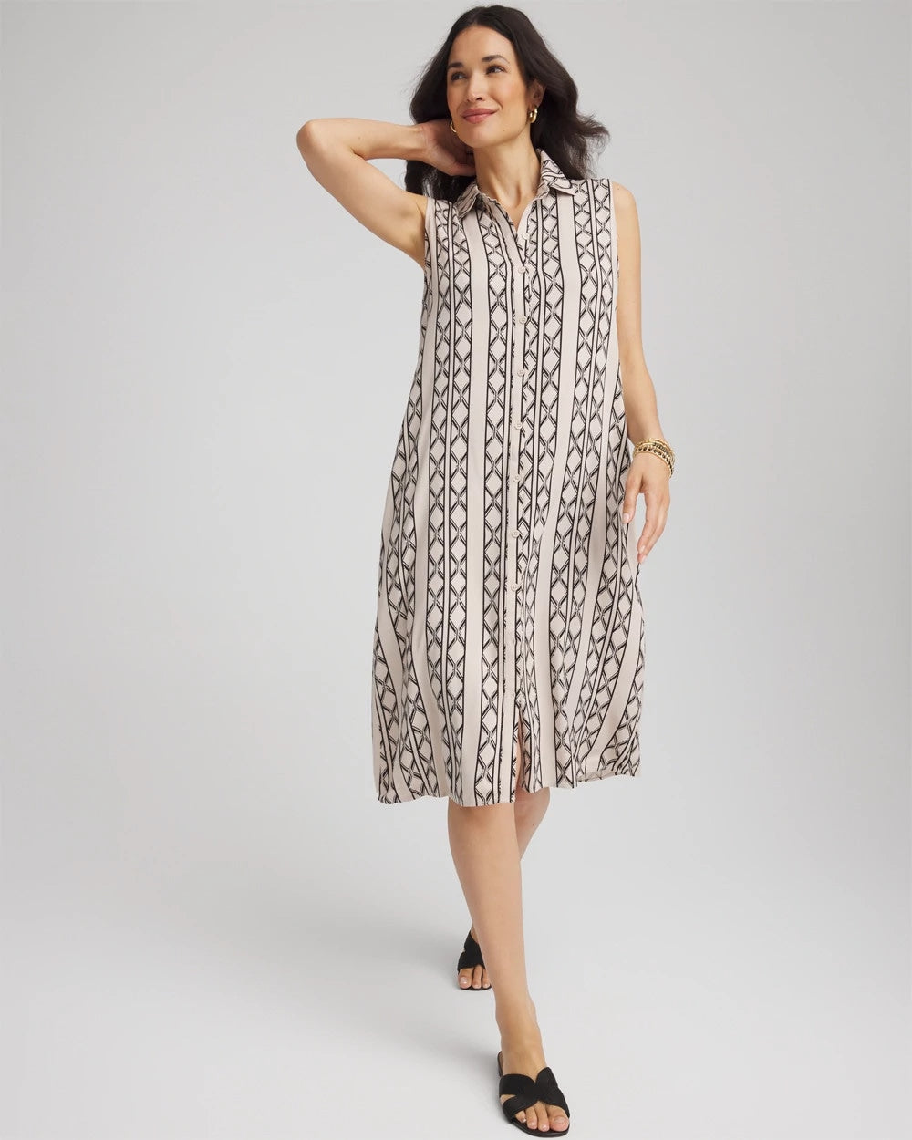 Chico's Clothing Printed Sleeveless Silk-Twill Shirtdress