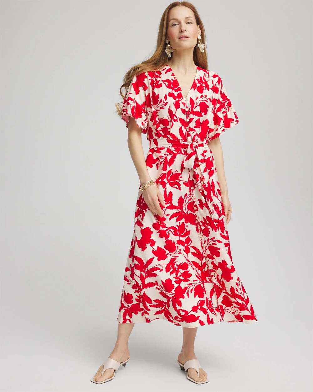 Chico's Clothing Floral Ruffle-Sleeved Midi Dress