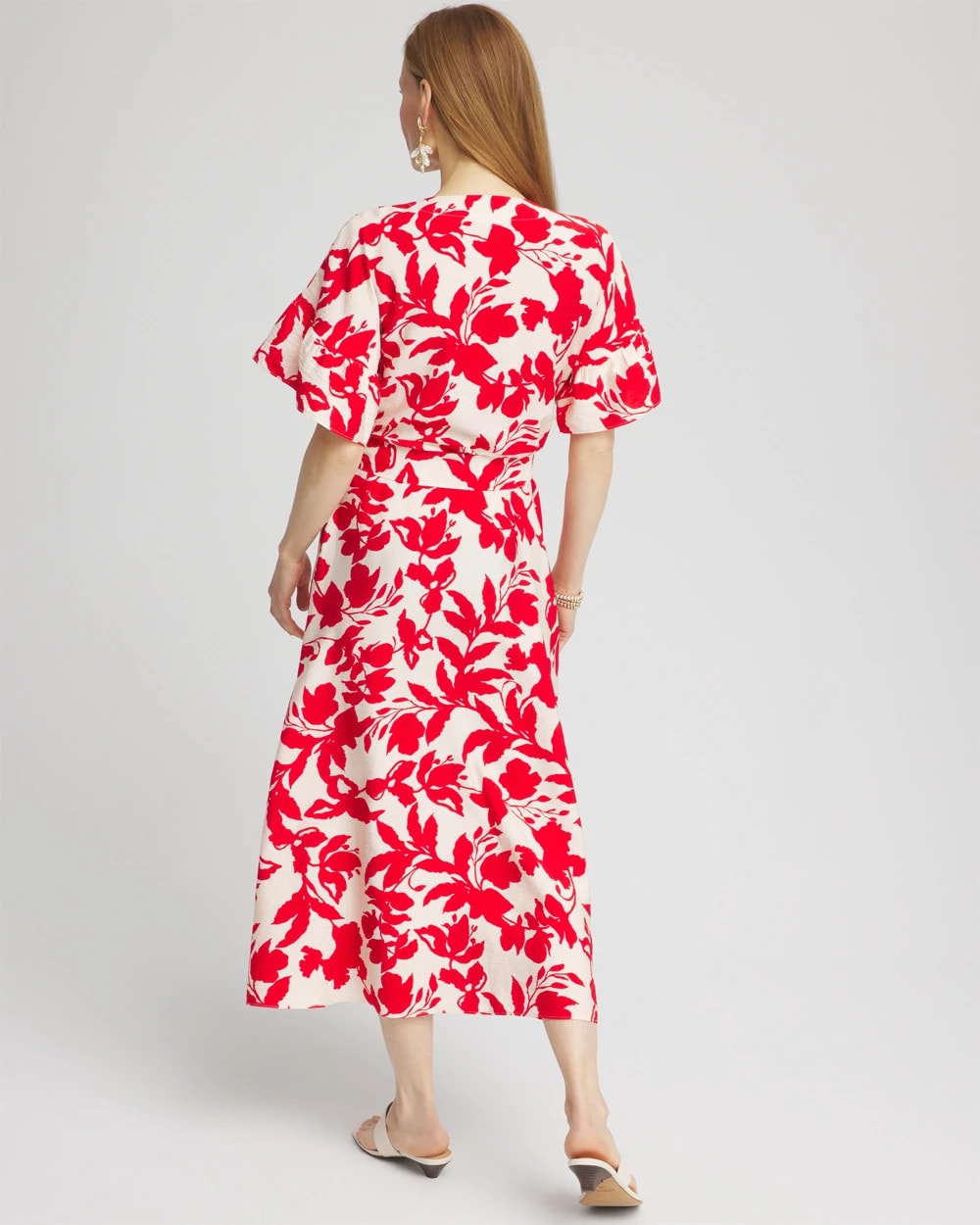 Chico's Clothing Floral Ruffle-Sleeved Midi Dress