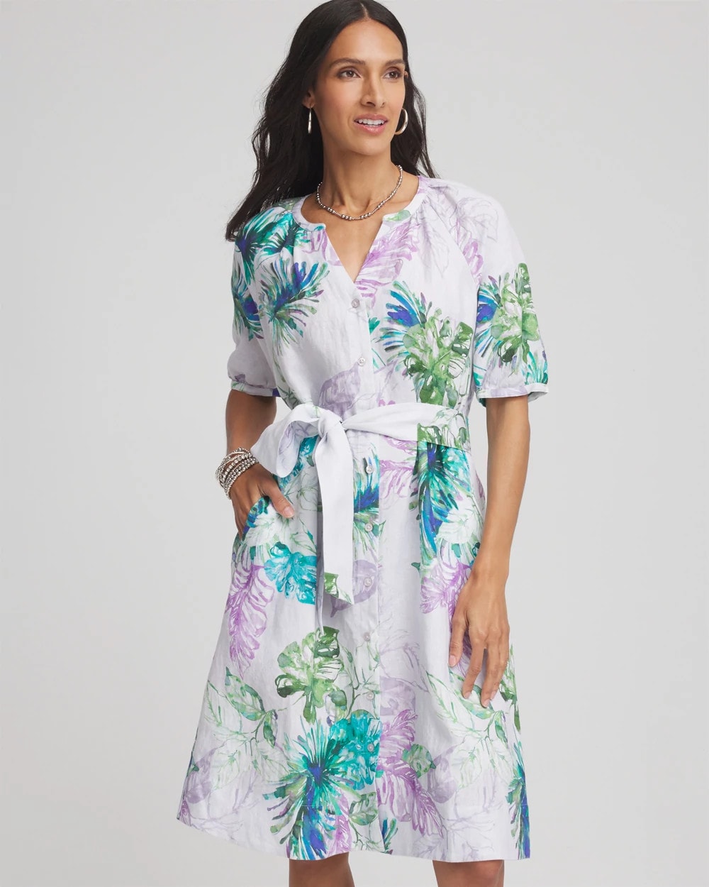 Chico's Clothing Floral Linen Shirtdress