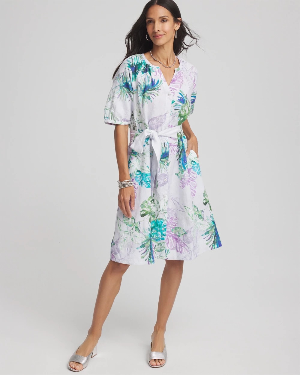 Chico's Clothing Floral Linen Shirtdress