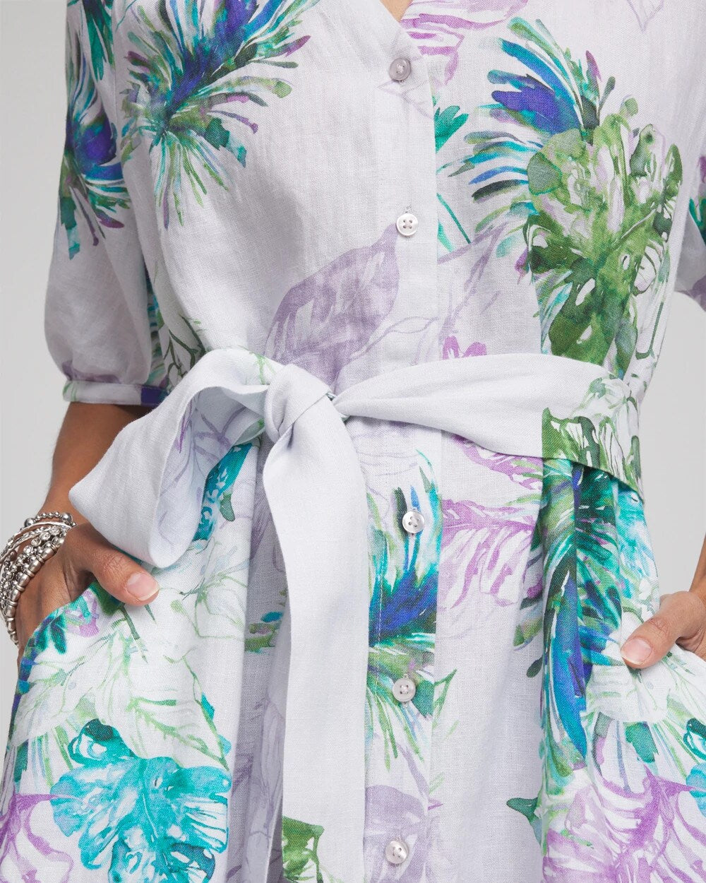Chico's Clothing Floral Linen Shirtdress
