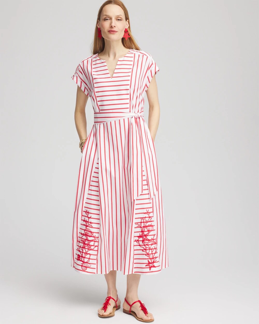 Chico's Clothing Embroidered Godet Striped Maxi Dress