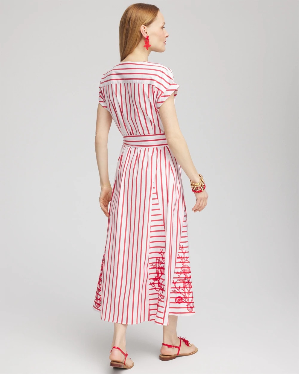 Chico's Clothing Embroidered Godet Striped Maxi Dress