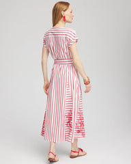 Chico's Clothing Embroidered Godet Striped Maxi Dress