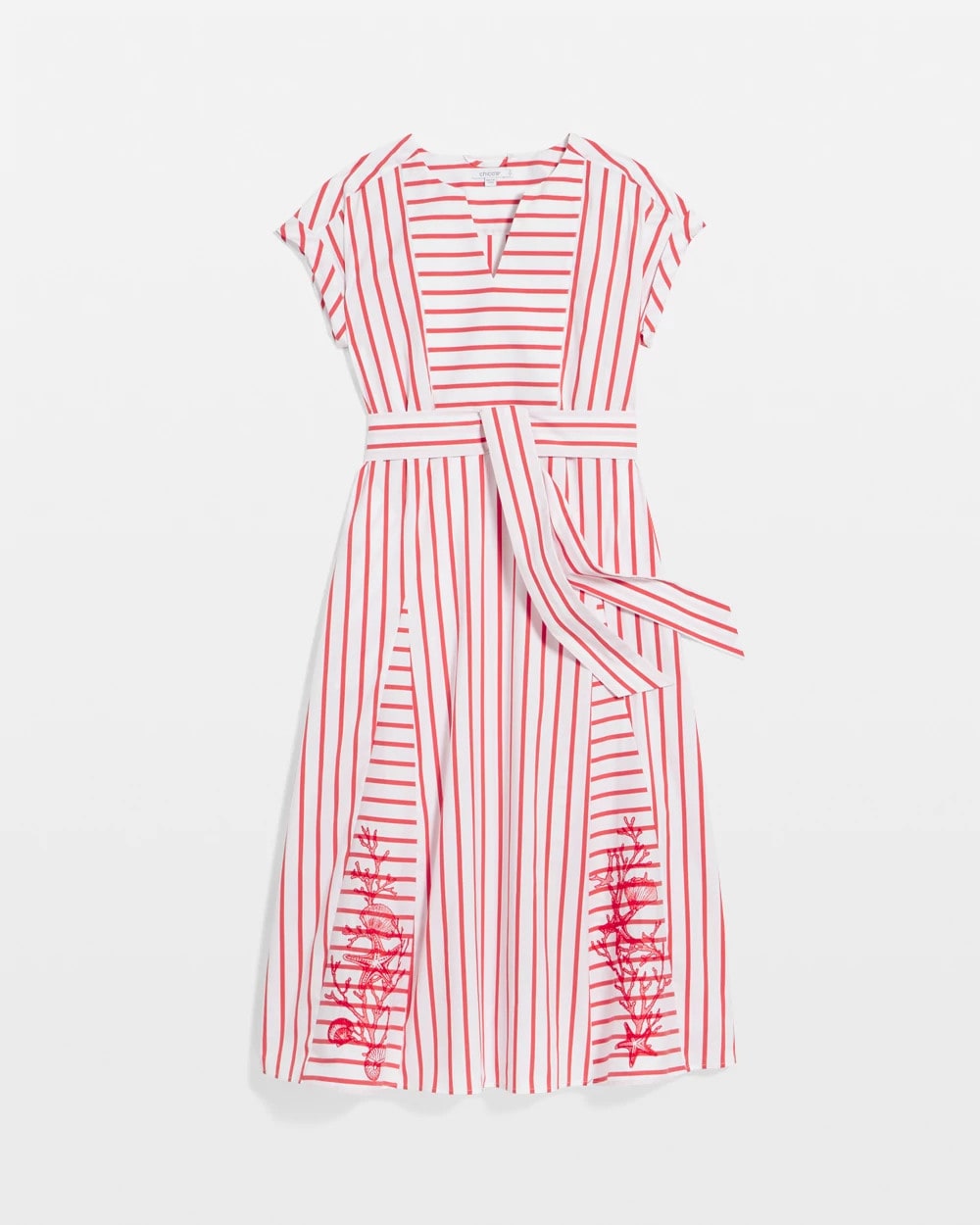 Chico's Clothing Embroidered Godet Striped Maxi Dress