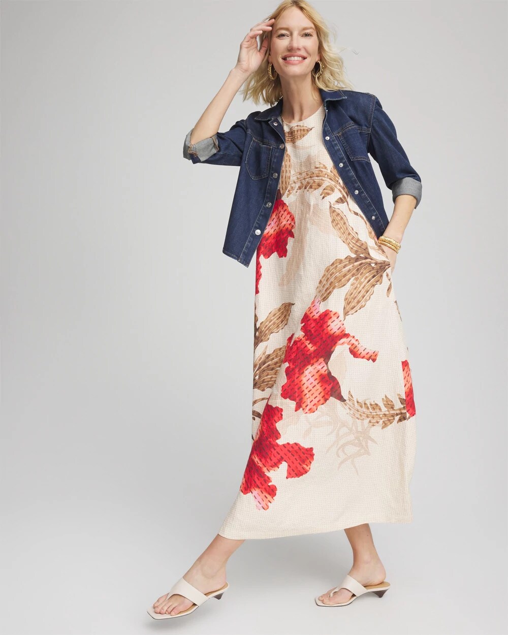 Chico's Clothing Floral Tank Linen Maxi Dress