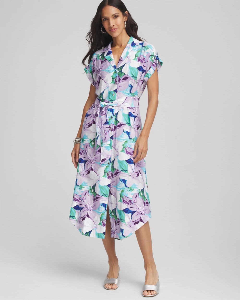 Chico's Clothing Hammered Rayon Midi Shirtdress
