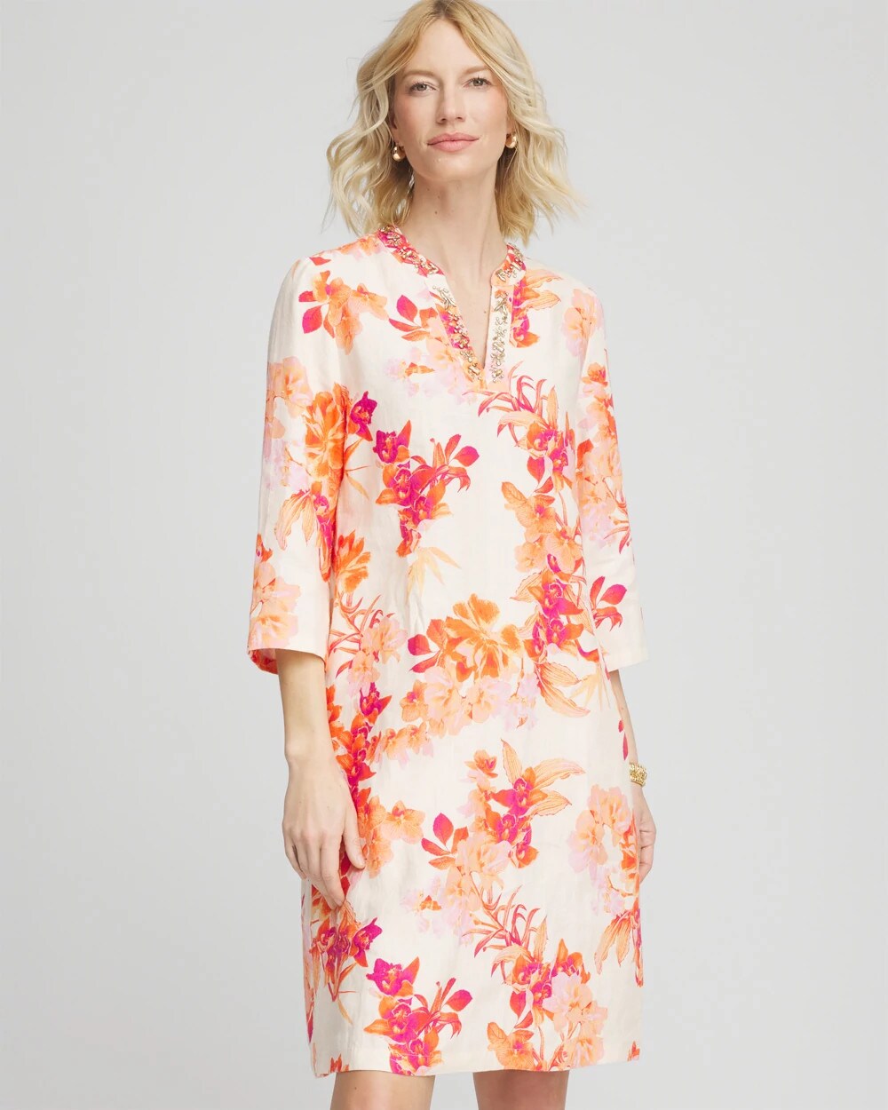 Chico's Clothing Embellished Linen Kurta Dress