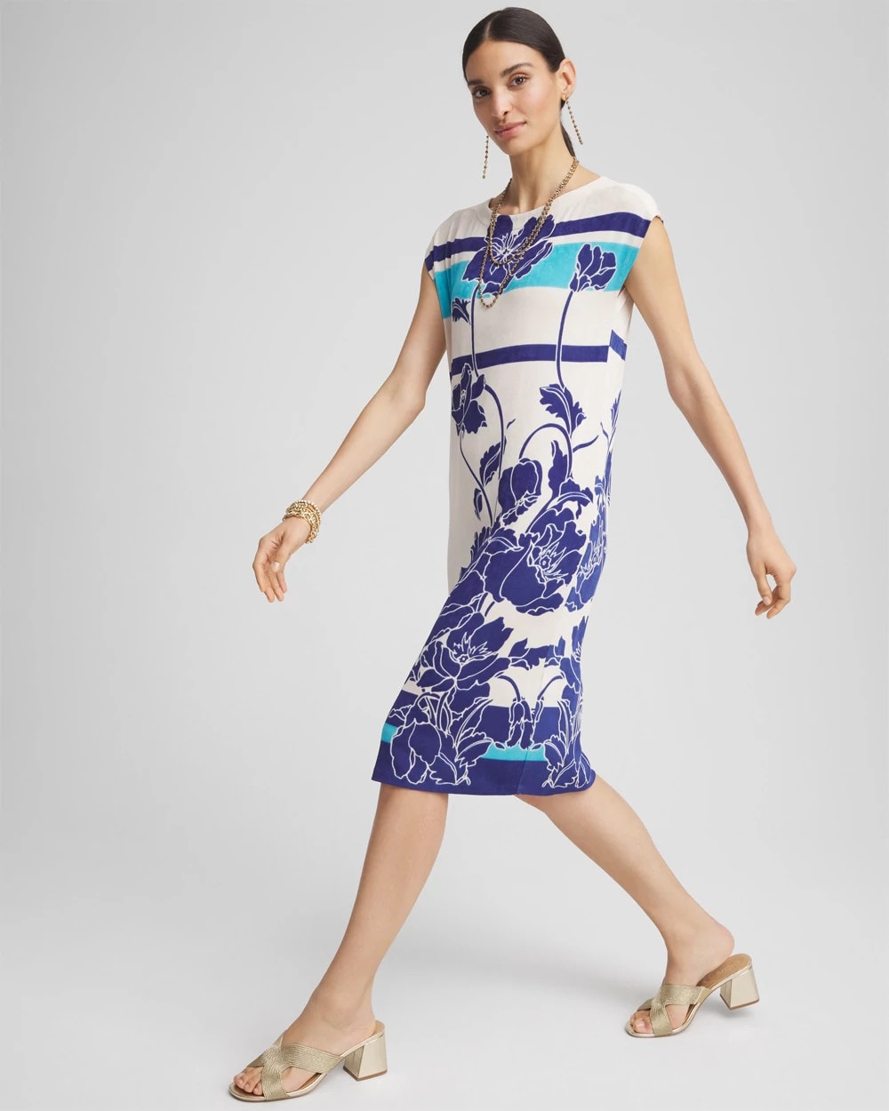 Chico's Clothing Travelers™ Wildflower Cap-Sleeved Column Dress
