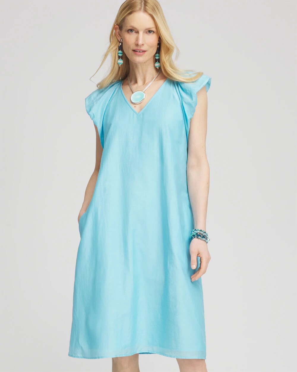 Chico's Clothing Cotton-Silk Voile Popover Dress