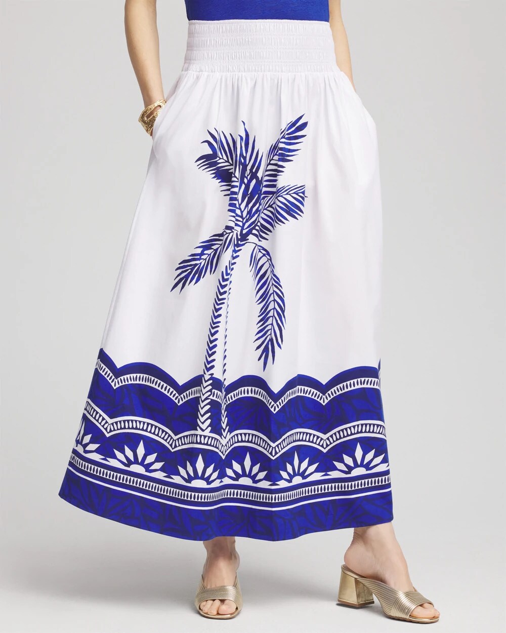 Chico's Clothing Tropical Smocked Waist Pull-On Skirt