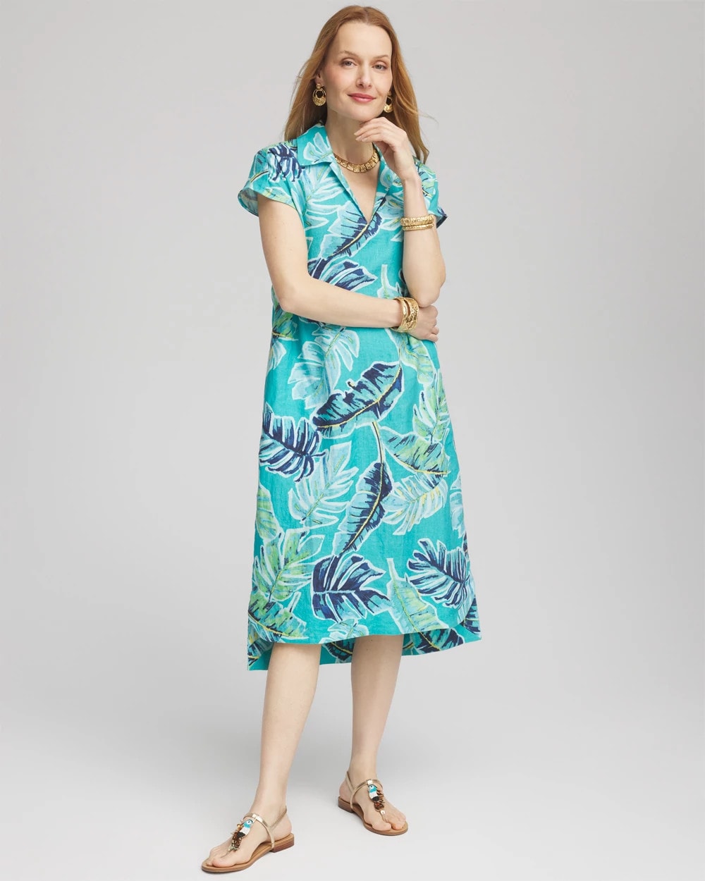 Chico's Clothing Tropical Linen Midi Dress