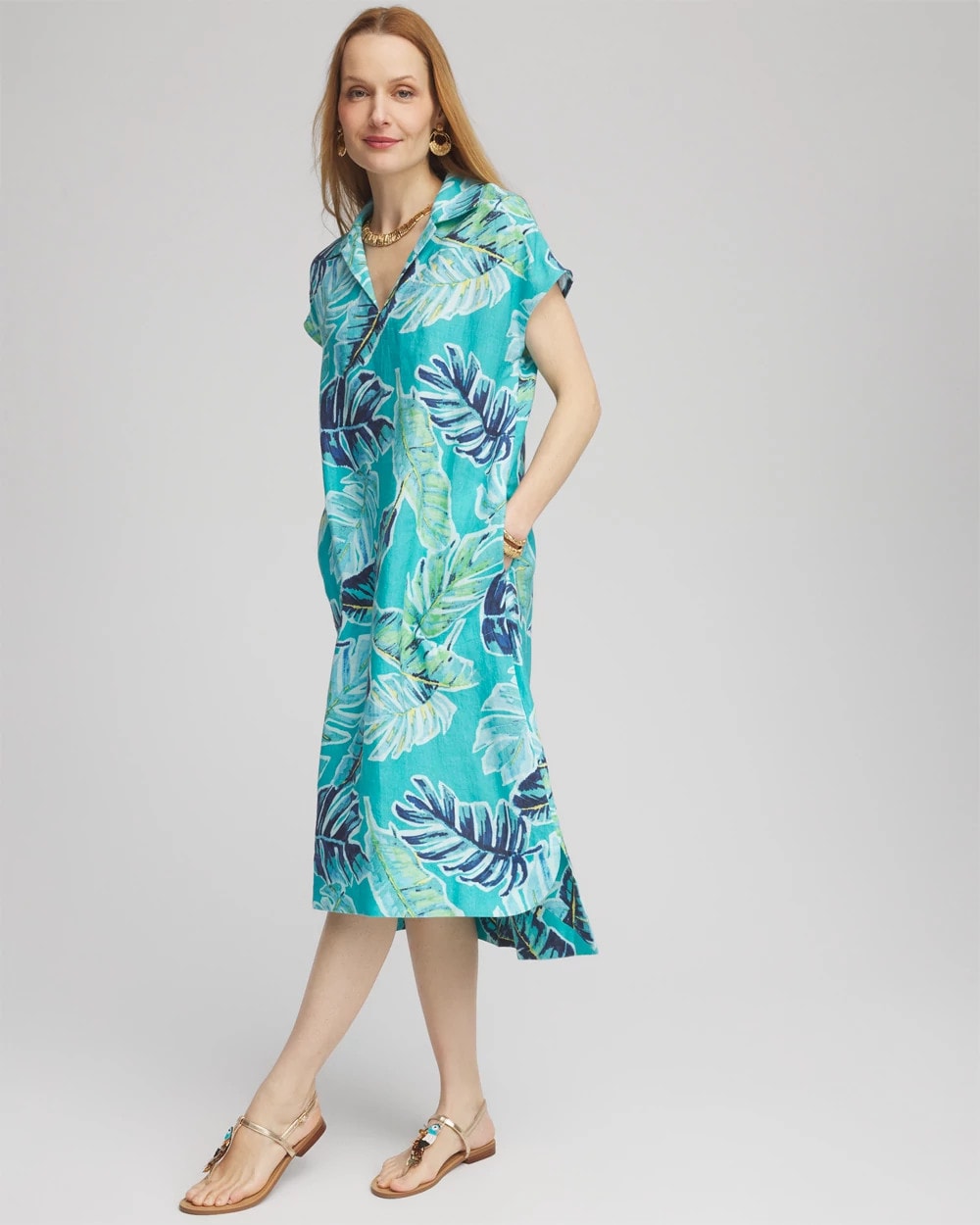 Chico's Clothing Tropical Linen Midi Dress