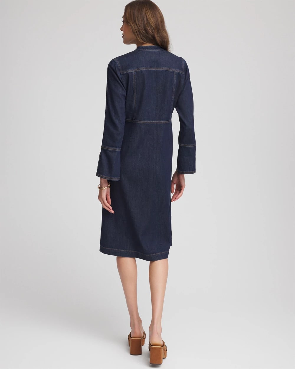 Chico's Clothing Denim Splitneck Knee-Length Dress