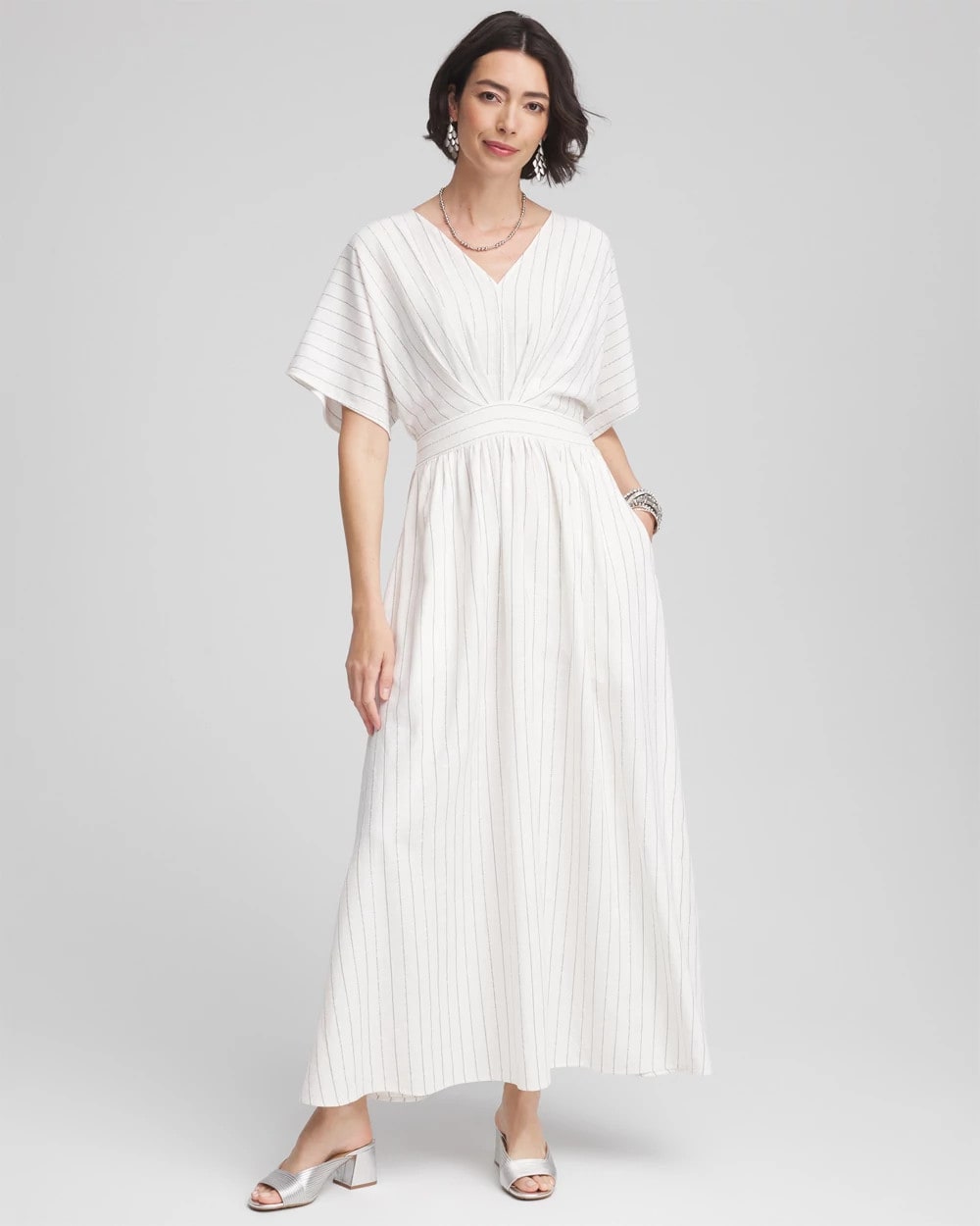 Chico's Clothing Metallic Striped Maxi Dress