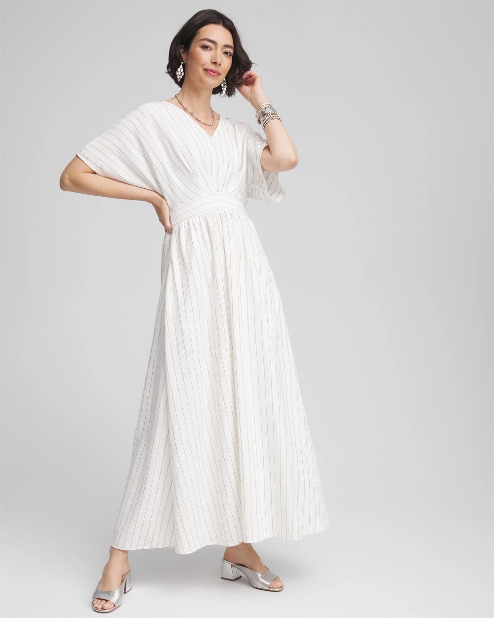 Chico's Clothing Metallic Striped Maxi Dress