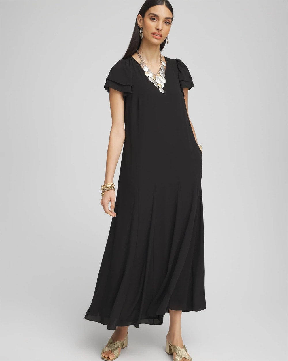 Chico's Clothing Crepe V-Neck Maxi Dress