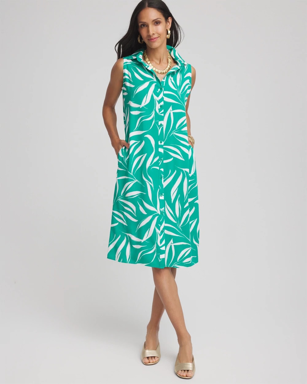 Chico's Clothing Rayon Silk Sleeveless Shirtdress