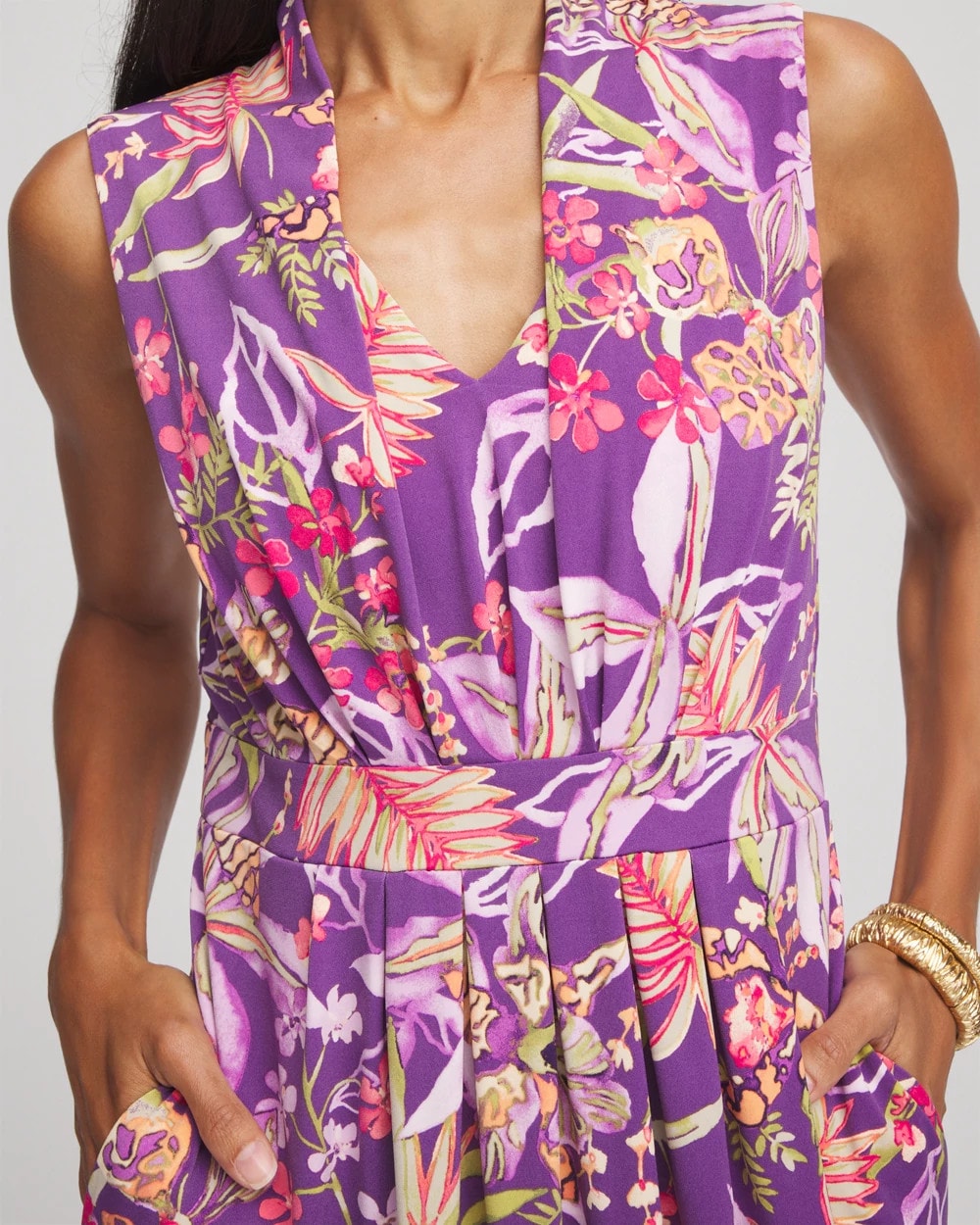 Chico's Clothing Floral Pleated Jersey Dress