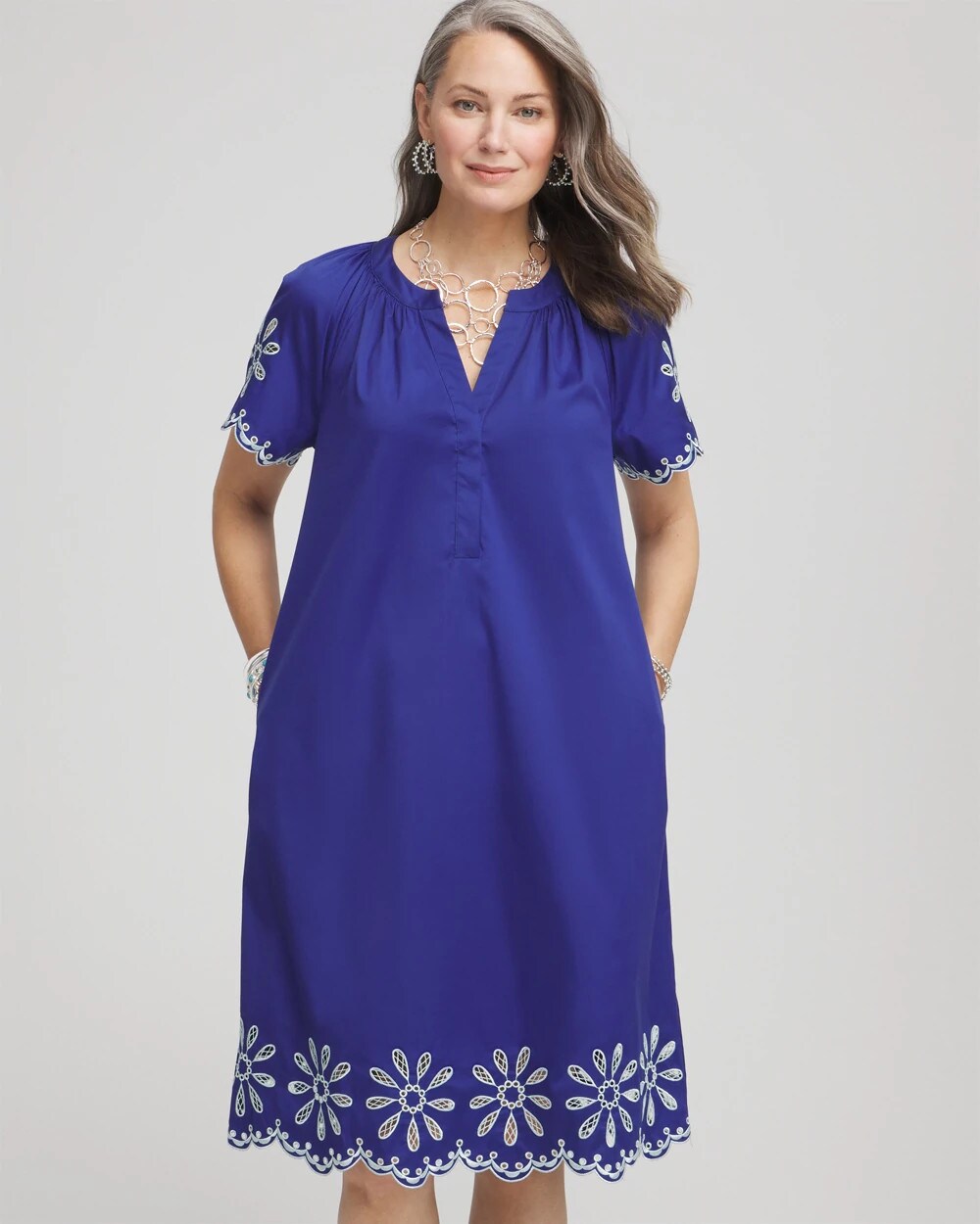 Chico's Clothing Embroidered Poplin Popover Dress