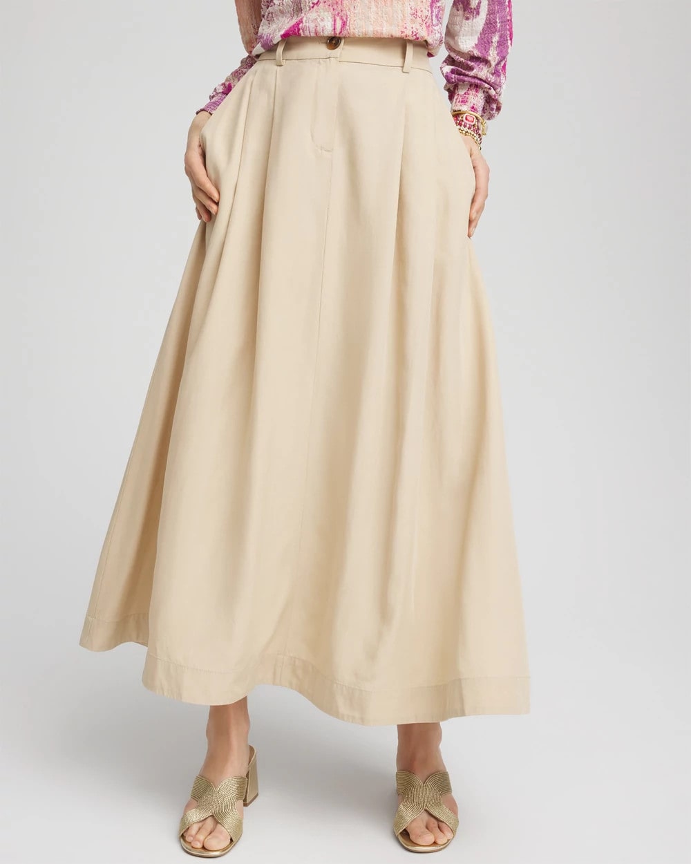 Chico's Clothing Pleated A-Line Midi Skirt