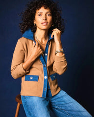 Chico's Clothing Collared Denim Trim Cardigan