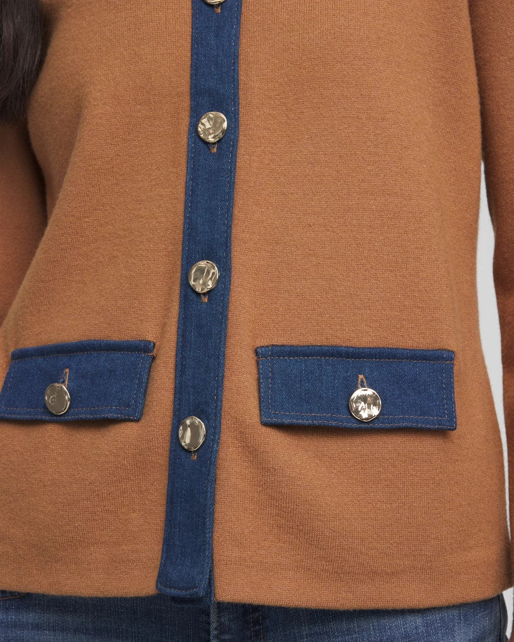 Chico's Clothing Collared Denim Trim Cardigan