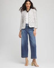Chico's Clothing Striped Tweed Collarless Box Jacket