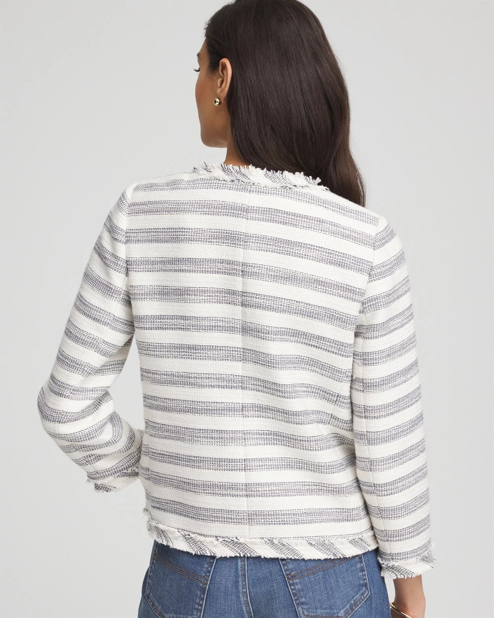 Chico's Clothing Striped Tweed Collarless Box Jacket