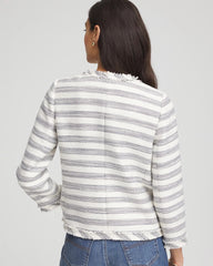 Chico's Clothing Striped Tweed Collarless Box Jacket