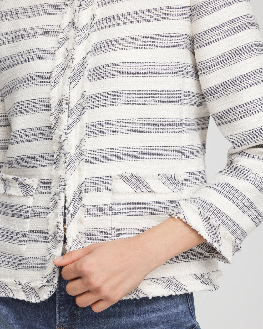 Chico's Clothing Striped Tweed Collarless Box Jacket