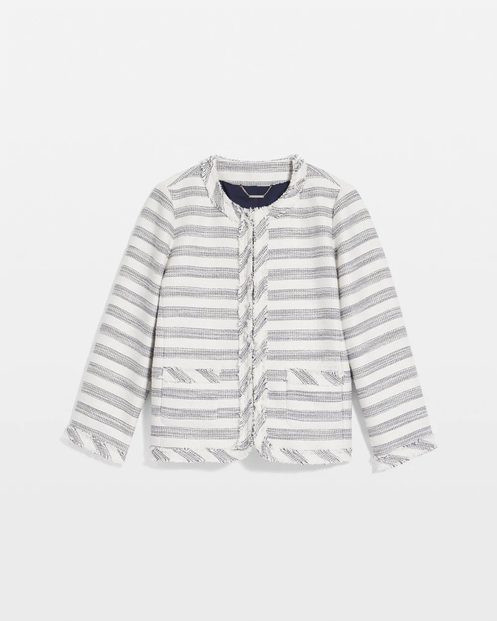 Chico's Clothing Striped Tweed Collarless Box Jacket