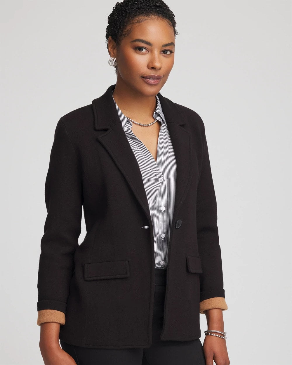 Chico's Clothing Single-Breasted Sweater Blazer
