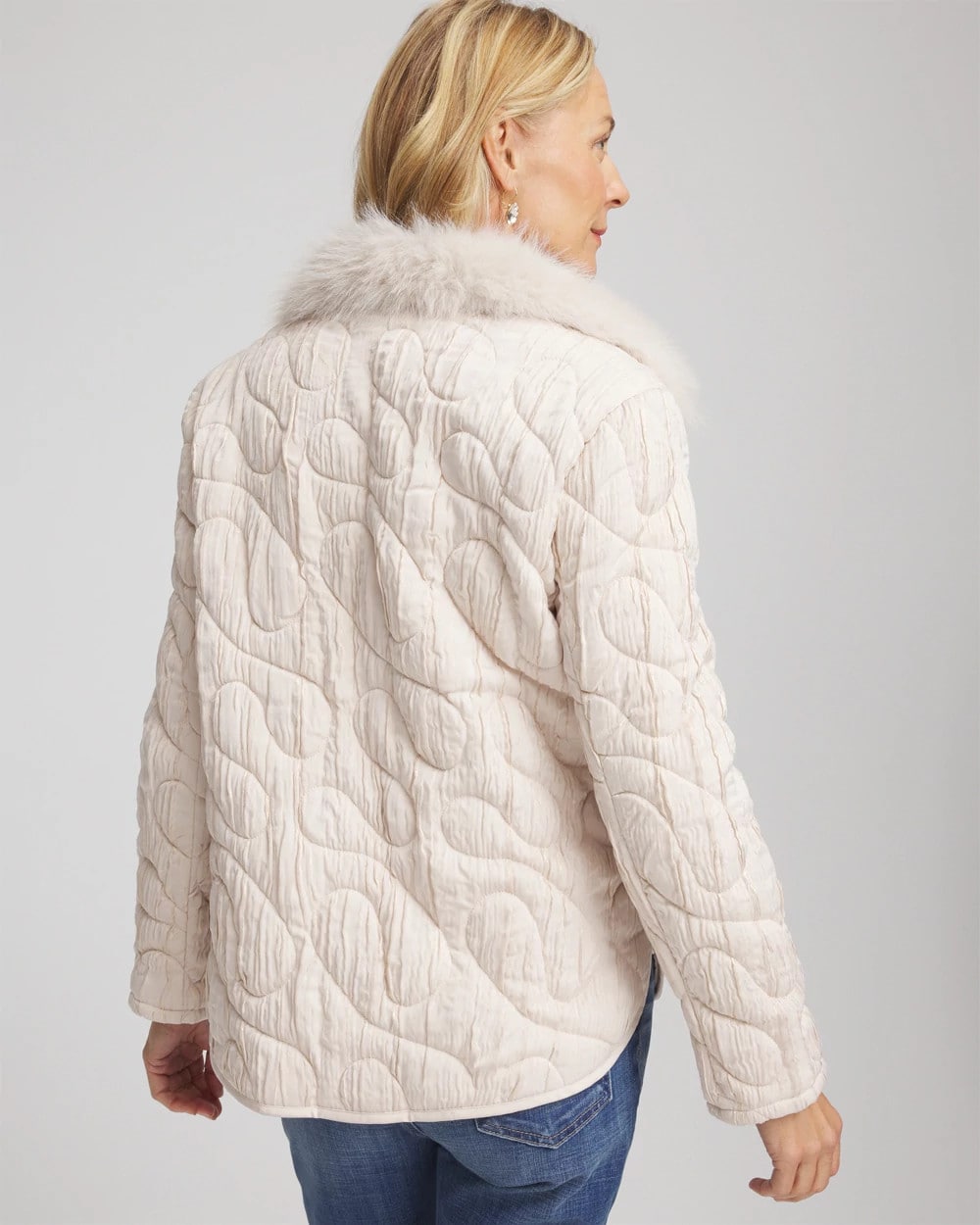 Chico's Clothing Quilted Faux Fur Collar Jacket