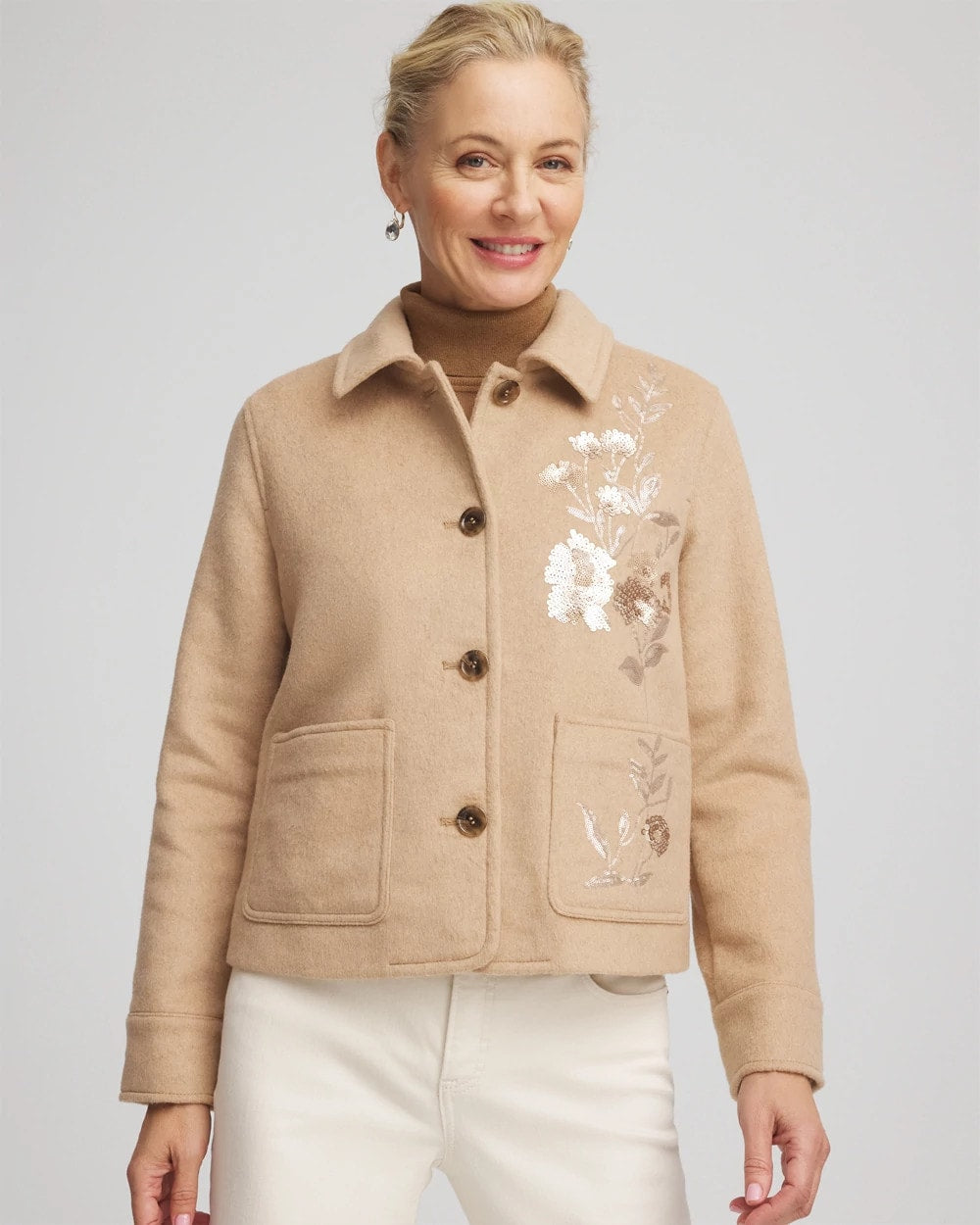 Chico's Clothing Embroidered Wool Chore Jacket