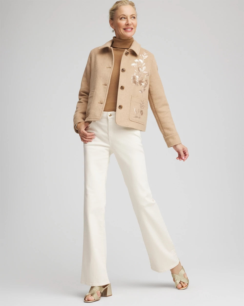 Chico's Clothing Embroidered Wool Chore Jacket