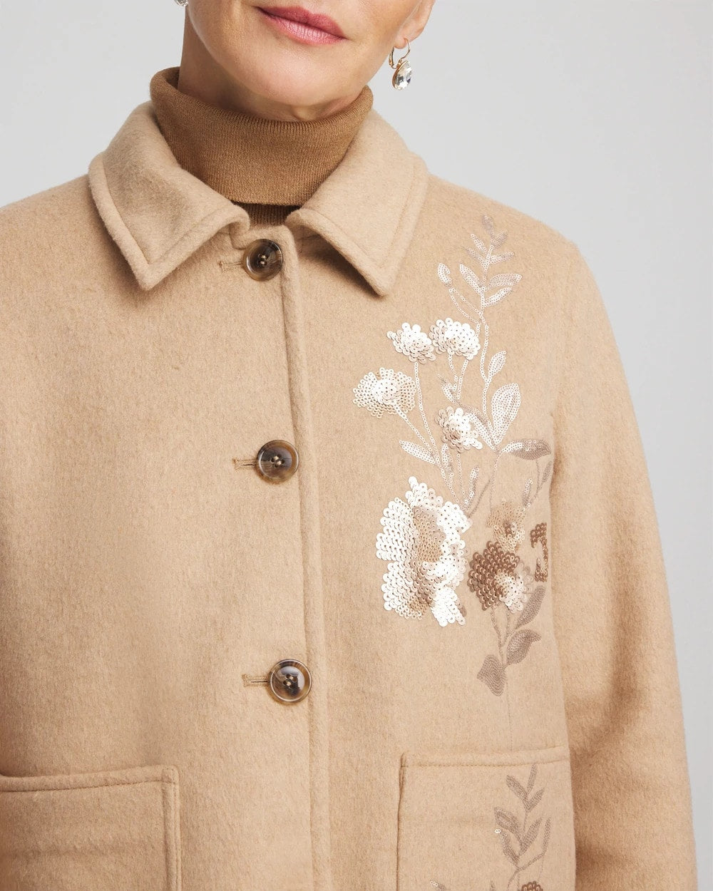 Chico's Clothing Embroidered Wool Chore Jacket