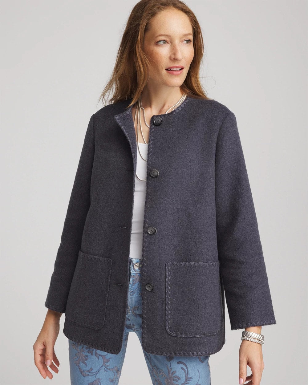 Chico's Clothing Wool Scarf Jacket