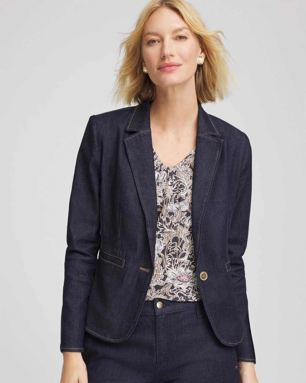 Chico's Clothing Denim Peplum Blazer