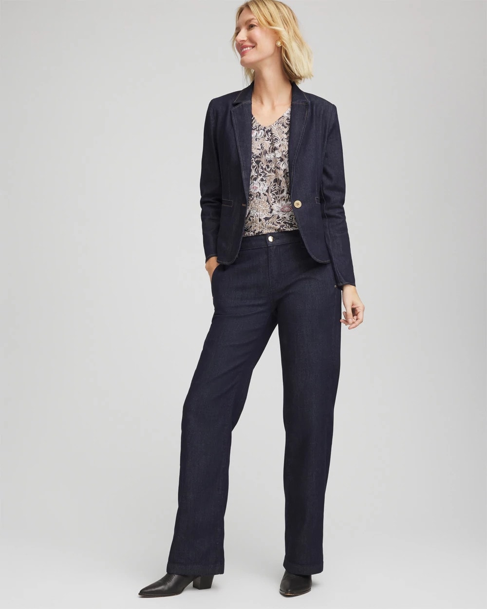 Chico's Clothing Denim Peplum Blazer