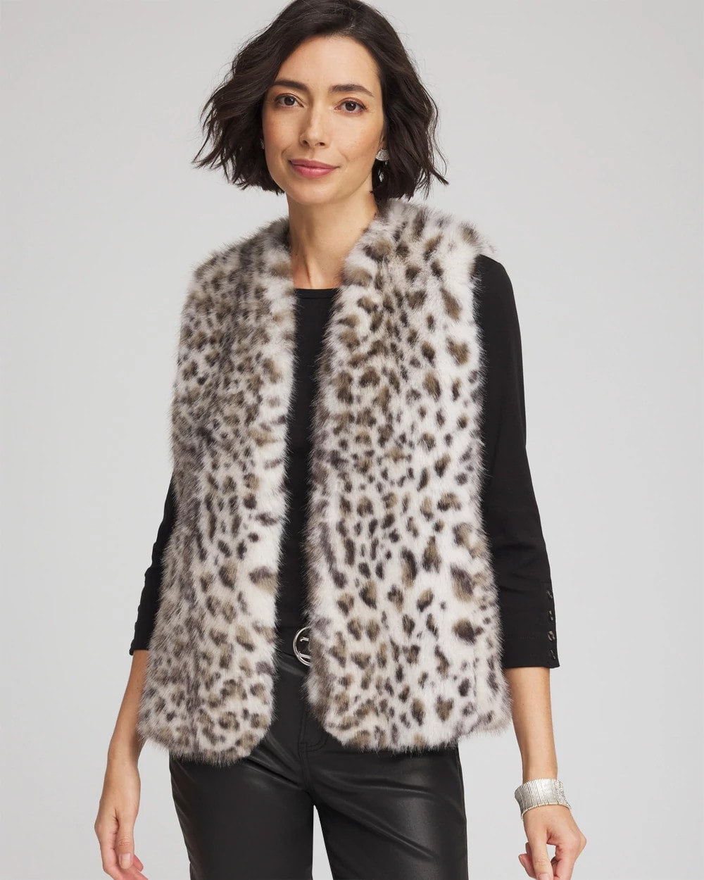 Chico's Clothing Snow Leopard Faux Fur Vest