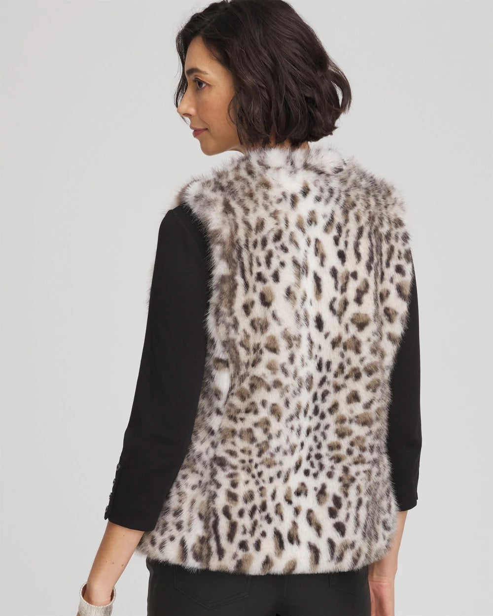 Chico's Clothing Snow Leopard Faux Fur Vest