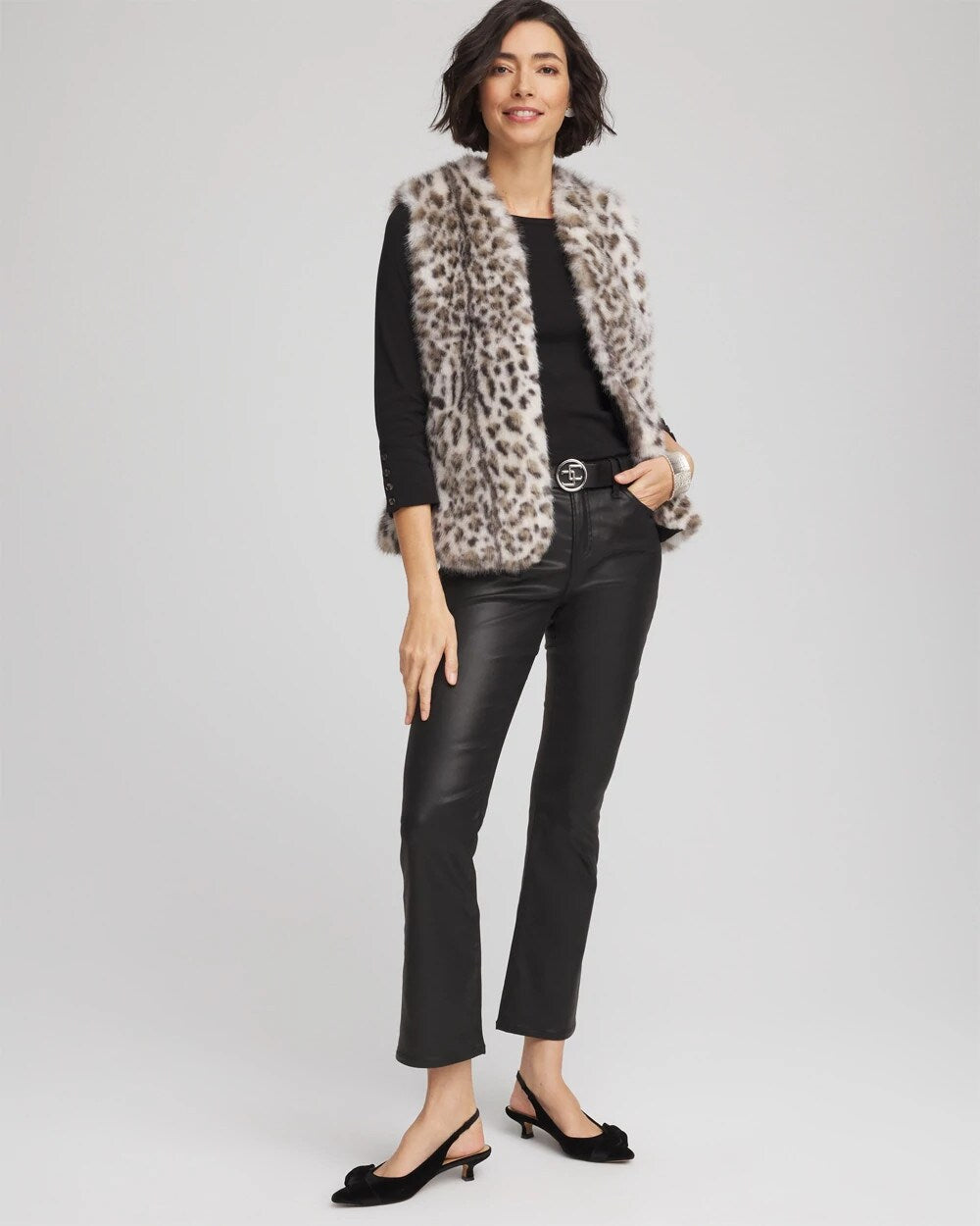 Chico's Clothing Snow Leopard Faux Fur Vest