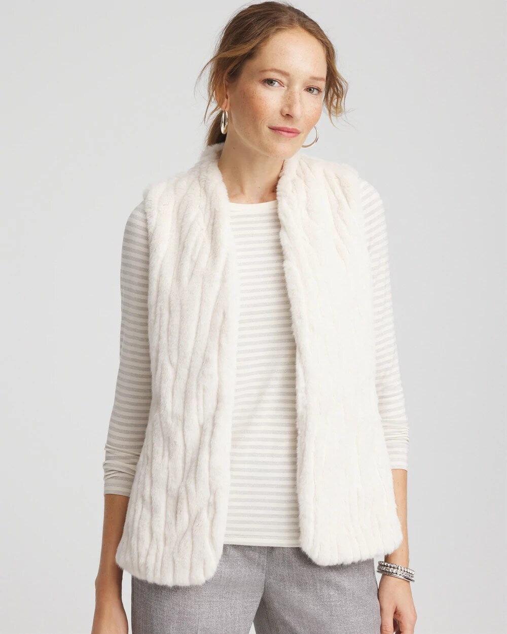 Chico's Clothing Elongated Faux Fur Vest